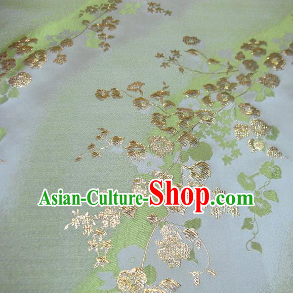 Chinese Traditional Costume Royal Palace Golden Wintersweet Pattern Satin Green Brocade Fabric, Chinese Ancient Clothing Drapery Hanfu Cheongsam Material