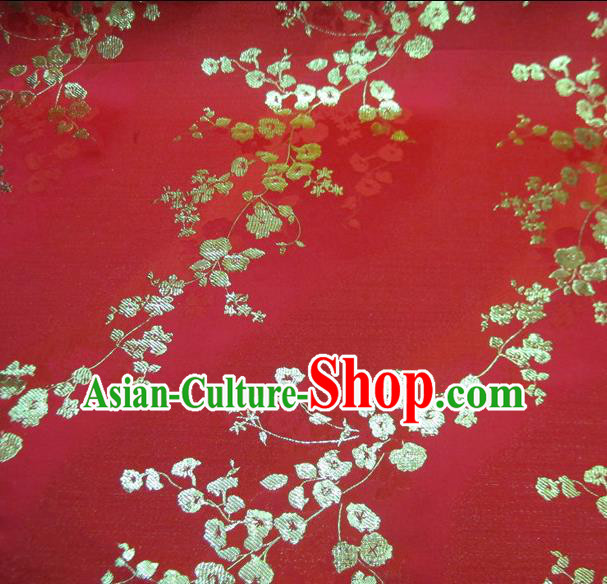 Chinese Traditional Costume Royal Palace Golden Wintersweet Pattern Satin Red Brocade Fabric, Chinese Ancient Clothing Drapery Hanfu Cheongsam Material