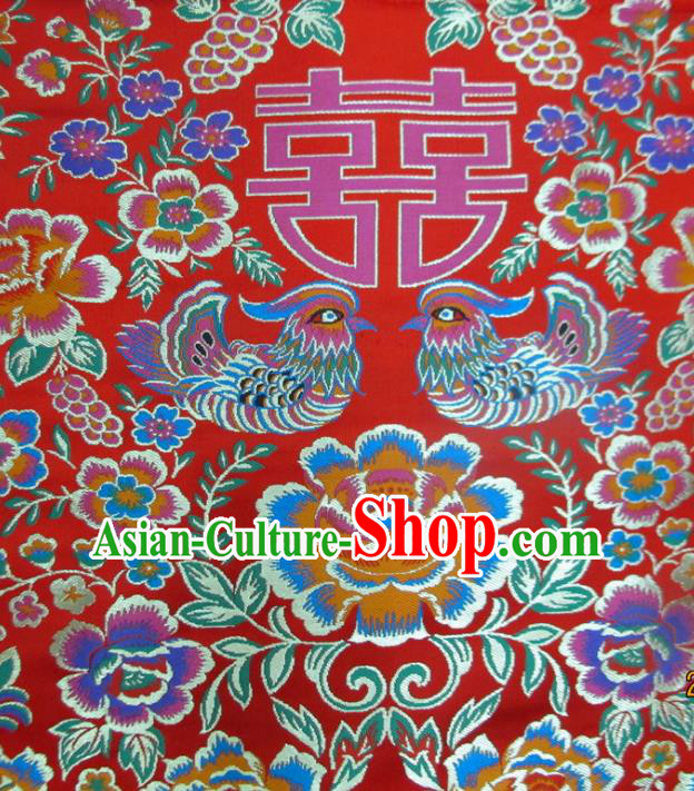 Chinese Traditional Costume Royal Palace Mandarin Duck Pattern Red Satin Nanjing Brocade Fabric, Chinese Ancient Clothing Drapery Hanfu Cheongsam Material