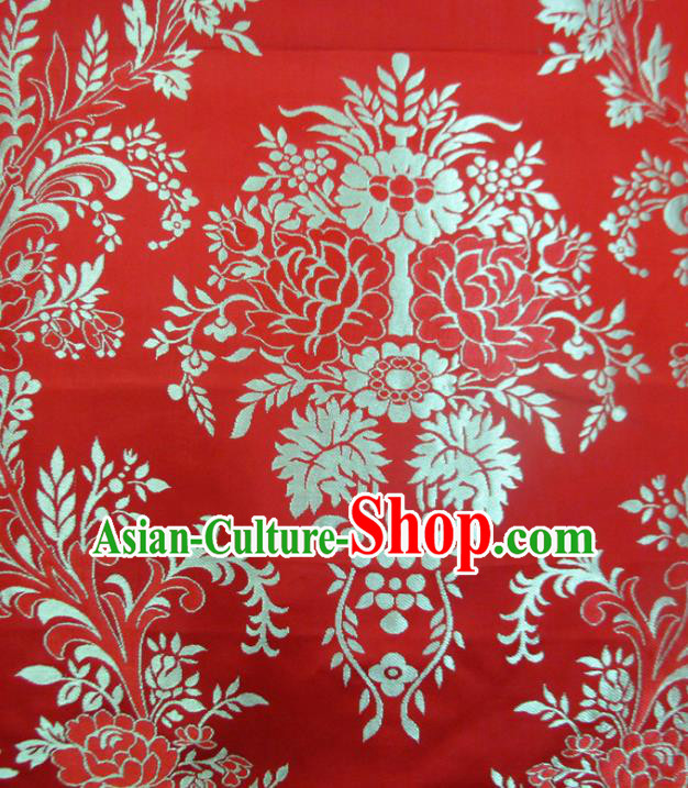 Chinese Traditional Costume Royal Palace Flowers Pattern Red Satin Nanjing Brocade Fabric, Chinese Ancient Clothing Drapery Hanfu Cheongsam Material