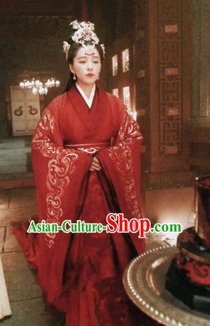 Traditional Chinese Tang Dynasty Palace Princess Wedding Embroidered Costume and Headpiece Complete Set for Women