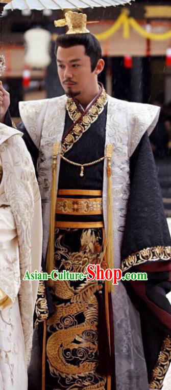 Traditional Chinese Tang Dynasty Imperial Emperor Clothing, China Ancient Majesty Embroidered Costume and Headpiece Complete Set for Men