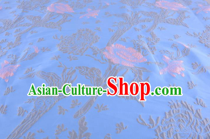 Chinese Traditional Costume Royal Palace Jacquard Weave Blue Satin Brocade Fabric, Chinese Ancient Clothing Drapery Hanfu Cheongsam Material