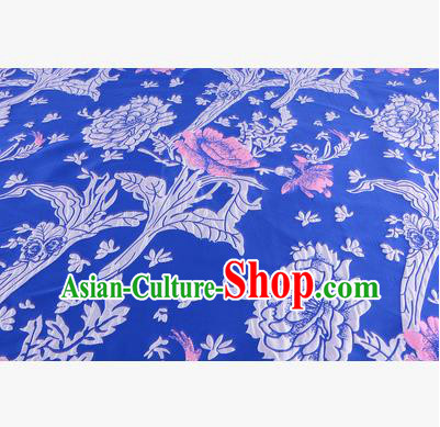 Chinese Traditional Costume Royal Palace Jacquard Weave Deep Blue Satin Brocade Fabric, Chinese Ancient Clothing Drapery Hanfu Cheongsam Material