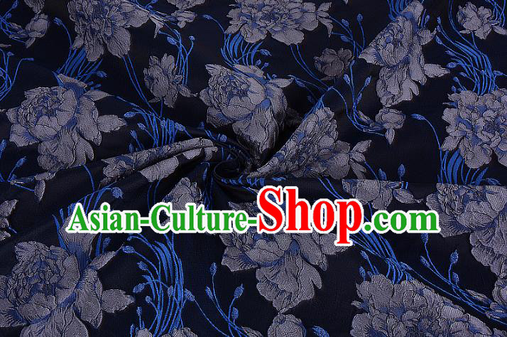 Chinese Traditional Costume Royal Palace Jacquard Weave Rose Navy Brocade Fabric, Chinese Ancient Clothing Drapery Hanfu Cheongsam Material