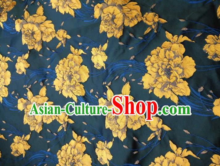 Chinese Traditional Costume Royal Palace Jacquard Weave Rose Deep Green Brocade Fabric, Chinese Ancient Clothing Drapery Hanfu Cheongsam Material