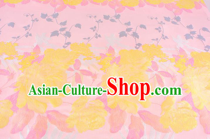 Chinese Traditional Costume Royal Palace Peony Pattern Pink Brocade Fabric, Chinese Ancient Clothing Drapery Hanfu Cheongsam Material