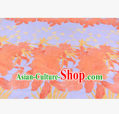 Chinese Traditional Costume Royal Palace Peony Pattern Orange Brocade Fabric, Chinese Ancient Clothing Drapery Hanfu Cheongsam Material