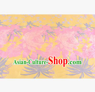 Chinese Traditional Costume Royal Palace Peony Pattern Yellow Brocade Fabric, Chinese Ancient Clothing Drapery Hanfu Cheongsam Material