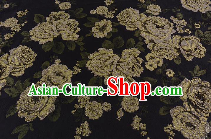 Chinese Traditional Costume Royal Palace Jacquard Weave Peony Black Brocade Fabric, Chinese Ancient Clothing Drapery Hanfu Cheongsam Material