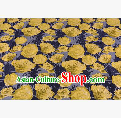 Chinese Traditional Costume Royal Palace Jacquard Weave Yellow Rose Fabric, Chinese Ancient Clothing Drapery Hanfu Cheongsam Material