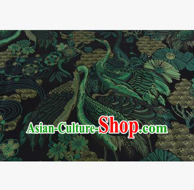 Chinese Traditional Costume Royal Palace Jacquard Weave Green Crane Brocade Fabric, Chinese Ancient Clothing Drapery Hanfu Cheongsam Material