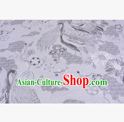 Chinese Traditional Costume Royal Palace Jacquard Weave White Crane Brocade Fabric, Chinese Ancient Clothing Drapery Hanfu Cheongsam Material