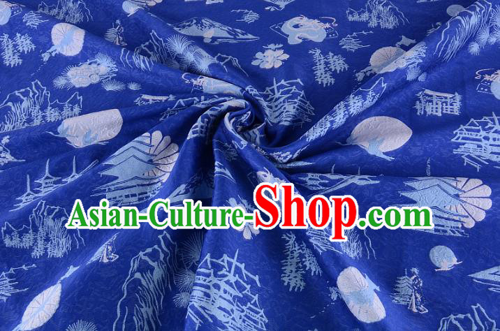 Chinese Traditional Costume Royal Palace Pattern Blue Brocade Fabric, Chinese Ancient Clothing Drapery Hanfu Cheongsam Material