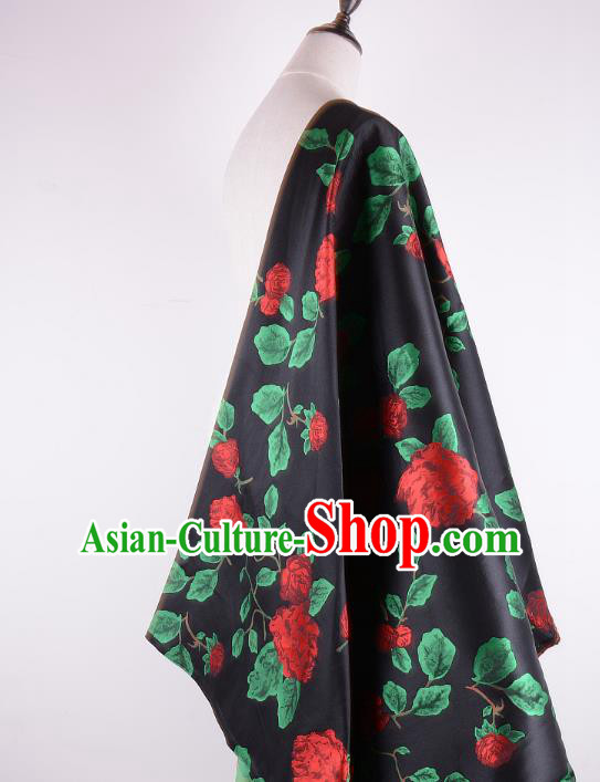 Chinese Traditional Costume Royal Palace Rose Pattern Black Brocade Fabric, Chinese Ancient Clothing Drapery Hanfu Cheongsam Material