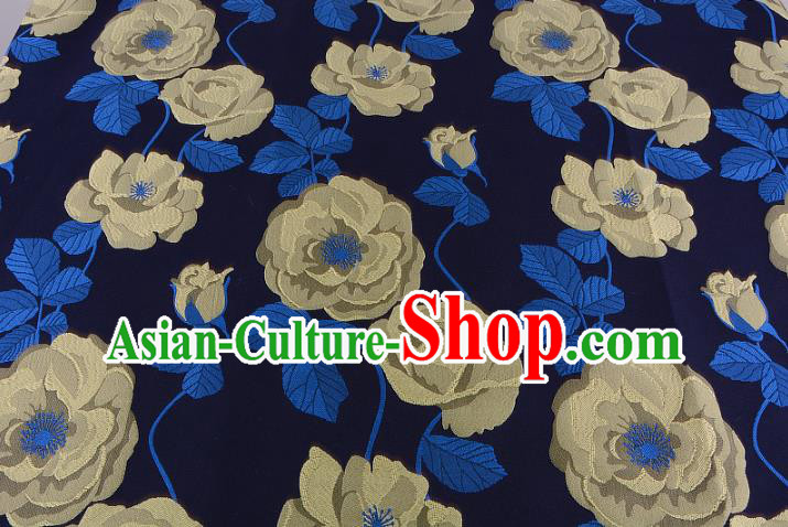 Chinese Traditional Costume Royal Palace Yellow Flowers Pattern Fabric, Chinese Ancient Clothing Drapery Hanfu Cheongsam Material