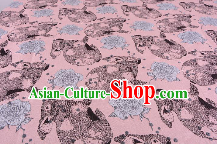 Chinese Traditional Costume Royal Palace Rabbit Flowers Pattern Pink Fabric, Chinese Ancient Clothing Drapery Hanfu Cheongsam Material