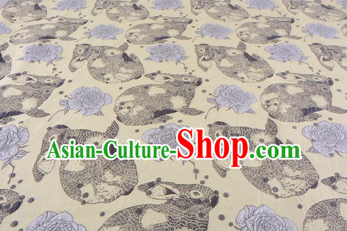 Chinese Traditional Costume Royal Palace Rabbit Flowers Pattern Yellow Fabric, Chinese Ancient Clothing Drapery Hanfu Cheongsam Material