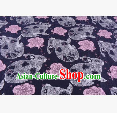 Chinese Traditional Costume Royal Palace Rabbit Flowers Pattern Navy Fabric, Chinese Ancient Clothing Drapery Hanfu Cheongsam Material