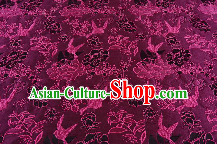 Chinese Traditional Costume Royal Palace Peony Pattern Rosy Brocade Fabric, Chinese Ancient Clothing Drapery Hanfu Cheongsam Material