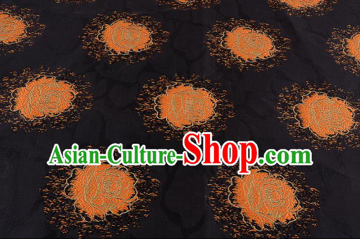 Chinese Traditional Costume Royal Palace Printing Rose Black Brocade Fabric, Chinese Ancient Clothing Drapery Hanfu Cheongsam Material