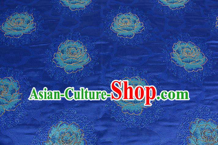 Chinese Traditional Costume Royal Palace Printing Rose Blue Brocade Fabric, Chinese Ancient Clothing Drapery Hanfu Cheongsam Material