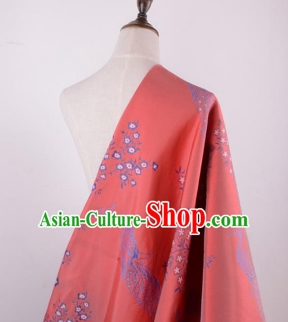 Chinese Traditional Costume Royal Palace Printing Peacock Pattern Red Brocade Fabric, Chinese Ancient Clothing Drapery Hanfu Cheongsam Material