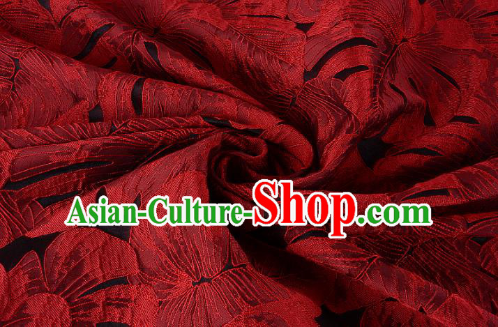 Chinese Traditional Costume Royal Palace Printing Red Leaf Pattern Brocade Fabric, Chinese Ancient Clothing Drapery Hanfu Cheongsam Material