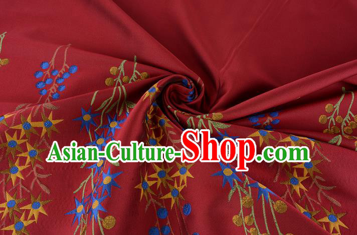 Chinese Traditional Costume Royal Palace Flowers Pattern Wine Red Brocade Fabric, Chinese Ancient Clothing Drapery Hanfu Cheongsam Material