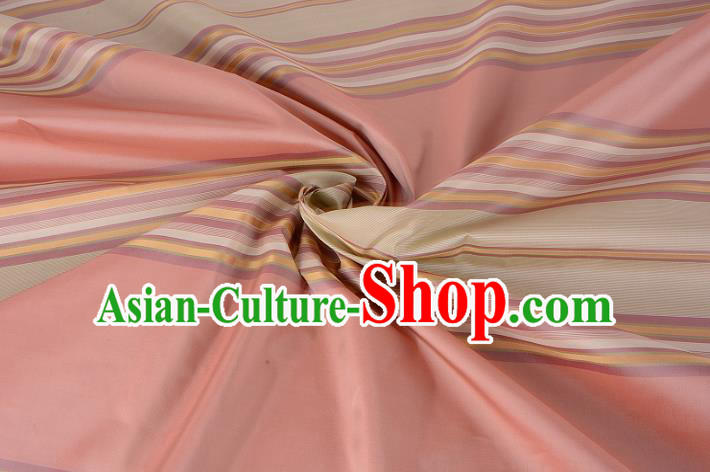 Chinese Traditional Costume Royal Palace Stripe Pattern Pink Silk Brocade Fabric, Chinese Ancient Clothing Drapery Hanfu Cheongsam Material