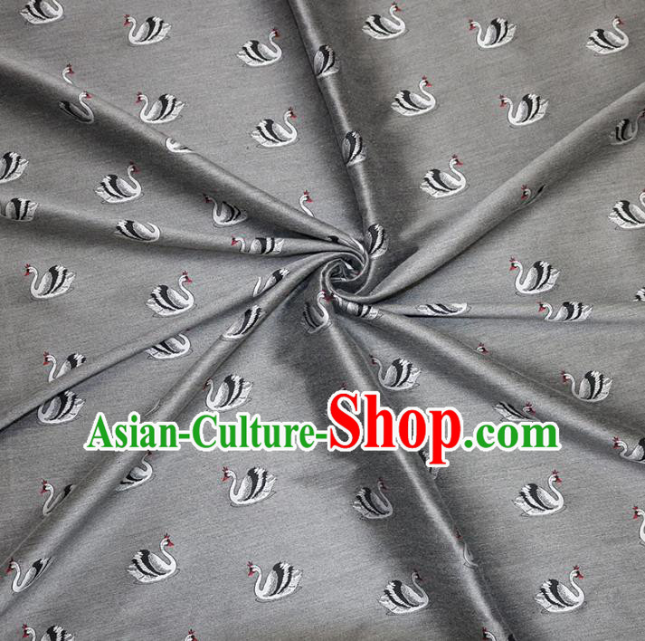 Chinese Traditional Costume Royal Palace Printing Swan Grey Brocade Fabric, Chinese Ancient Clothing Drapery Hanfu Cheongsam Material