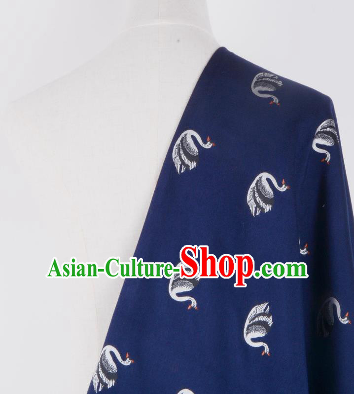 Chinese Traditional Costume Royal Palace Printing Swan Deep Blue Brocade Fabric, Chinese Ancient Clothing Drapery Hanfu Cheongsam Material