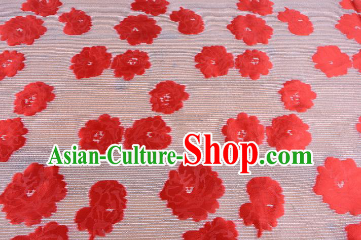 Chinese Traditional Costume Royal Palace Red Flowers Pattern Brocade Fabric, Chinese Ancient Clothing Drapery Hanfu Cheongsam Material