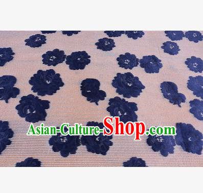 Chinese Traditional Costume Royal Palace Navy Flowers Pattern Brocade Fabric, Chinese Ancient Clothing Drapery Hanfu Cheongsam Material