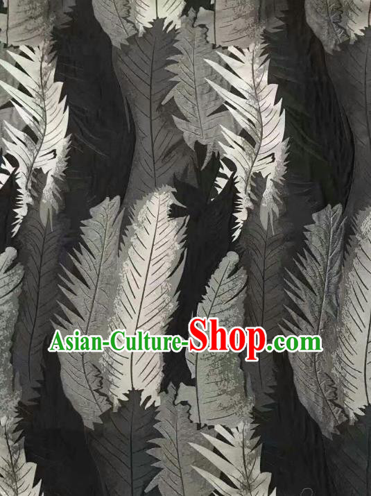Chinese Traditional Costume Royal Palace Printing Feather Pattern Black Brocade Fabric, Chinese Ancient Clothing Drapery Hanfu Cheongsam Material