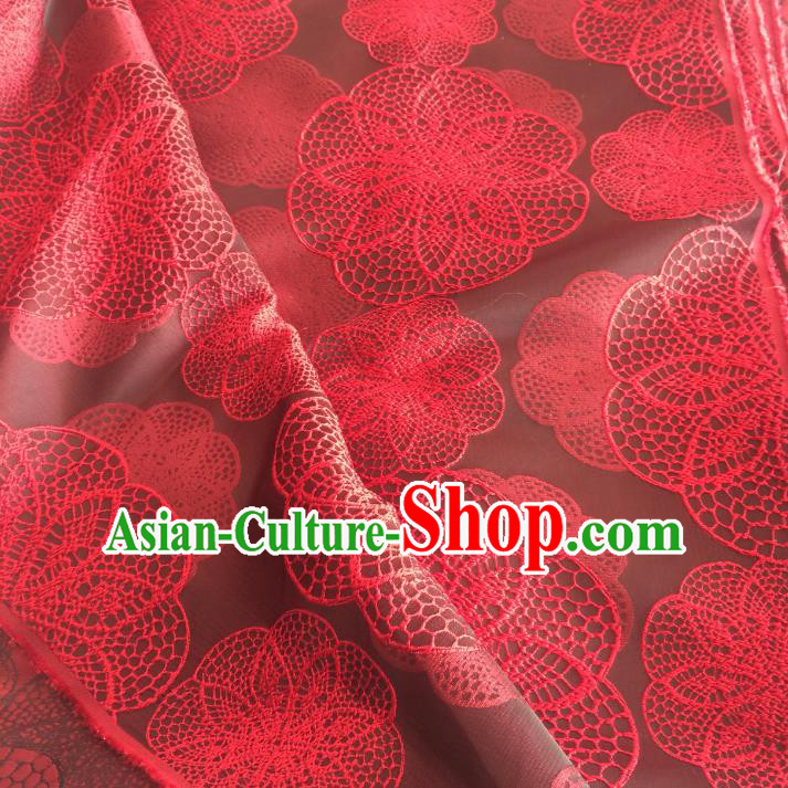 Chinese Traditional Costume Royal Palace Printing Flowers Pattern Red Brocade Fabric, Chinese Ancient Clothing Drapery Hanfu Cheongsam Material