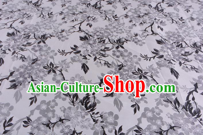 Chinese Traditional Costume Royal Palace Wintersweet Pattern White Brocade Fabric, Chinese Ancient Clothing Drapery Hanfu Cheongsam Material