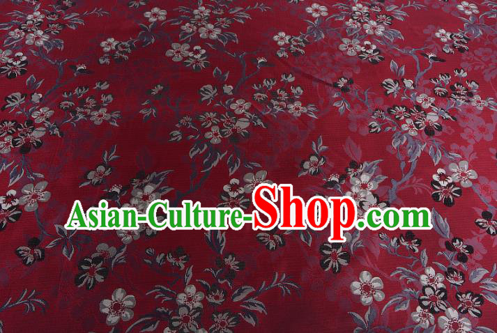 Chinese Traditional Costume Royal Palace Wintersweet Pattern Red Brocade Fabric, Chinese Ancient Clothing Drapery Hanfu Cheongsam Material