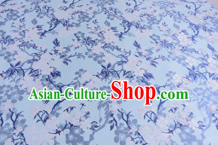 Chinese Traditional Costume Royal Palace Wintersweet Pattern Blue Brocade Fabric, Chinese Ancient Clothing Drapery Hanfu Cheongsam Material