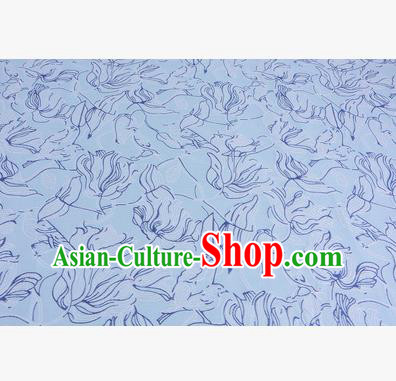 Chinese Traditional Costume Royal Palace Flowers Pattern Blue Brocade Fabric, Chinese Ancient Clothing Drapery Hanfu Cheongsam Material