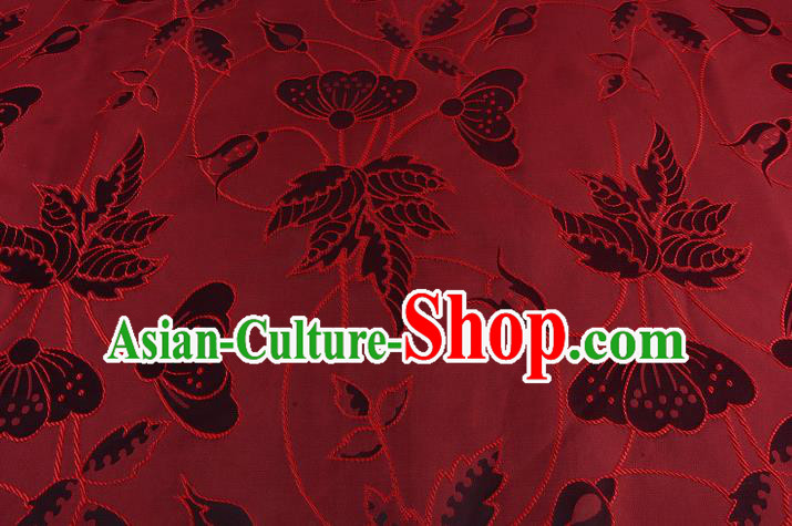 Chinese Traditional Costume Royal Palace Butterfly Pattern Red Brocade Fabric, Chinese Ancient Clothing Drapery Hanfu Cheongsam Material