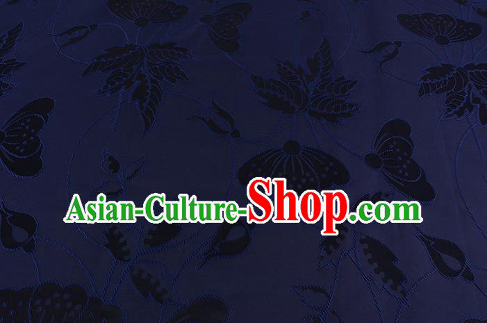 Chinese Traditional Costume Royal Palace Butterfly Pattern Navy Brocade Fabric, Chinese Ancient Clothing Drapery Hanfu Cheongsam Material