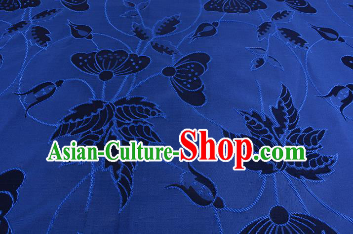 Chinese Traditional Costume Royal Palace Butterfly Pattern Blue Brocade Fabric, Chinese Ancient Clothing Drapery Hanfu Cheongsam Material