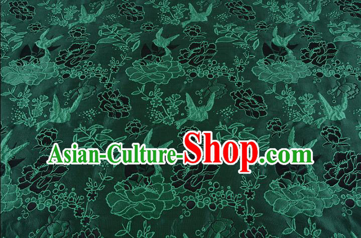 Chinese Traditional Costume Royal Palace Peony Pattern Green Brocade Fabric, Chinese Ancient Clothing Drapery Hanfu Cheongsam Material