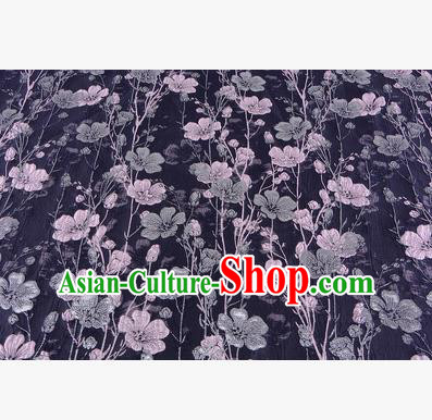 Chinese Traditional Costume Royal Palace Flowers Pattern Dark Blue Brocade Fabric, Chinese Ancient Clothing Drapery Hanfu Cheongsam Material