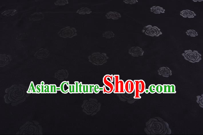 Chinese Traditional Costume Royal Palace Rose Pattern Black Satin Brocade Fabric, Chinese Ancient Clothing Drapery Hanfu Cheongsam Material
