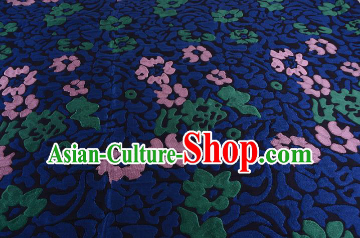 Chinese Traditional Costume Royal Palace Printing Navy Satin Brocade Fabric, Chinese Ancient Clothing Drapery Hanfu Cheongsam Material