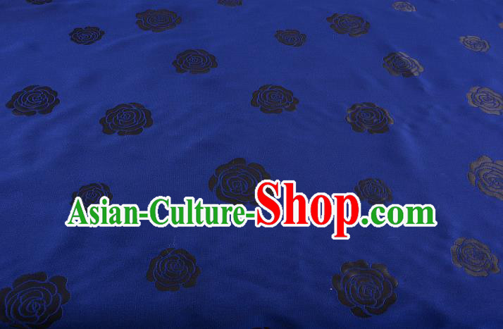 Chinese Traditional Costume Royal Palace Rose Pattern Blue Satin Brocade Fabric, Chinese Ancient Clothing Drapery Hanfu Cheongsam Material