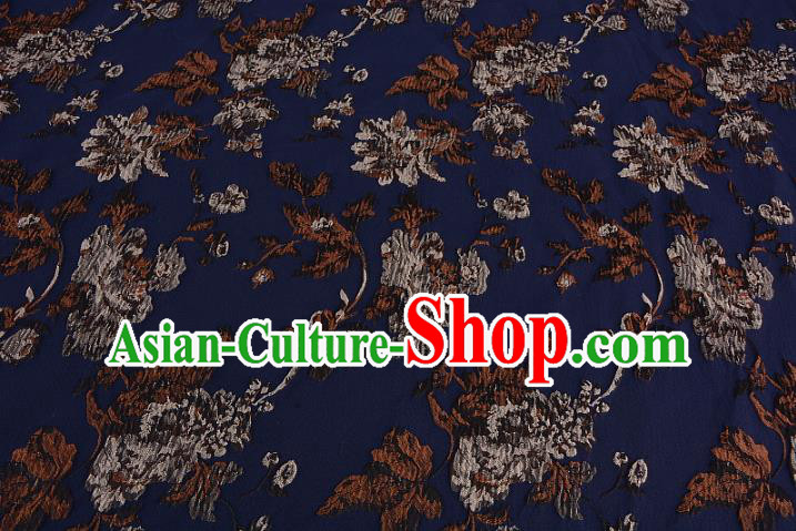 Chinese Traditional Costume Royal Palace Printing Flowers Dark Blue Satin Brocade Fabric, Chinese Ancient Clothing Drapery Hanfu Cheongsam Material