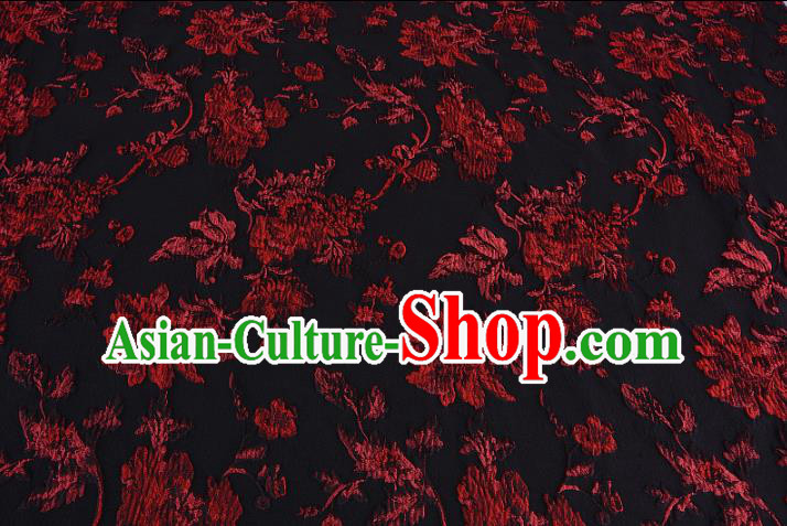 Chinese Traditional Costume Royal Palace Printing Flowers Black Satin Brocade Fabric, Chinese Ancient Clothing Drapery Hanfu Cheongsam Material